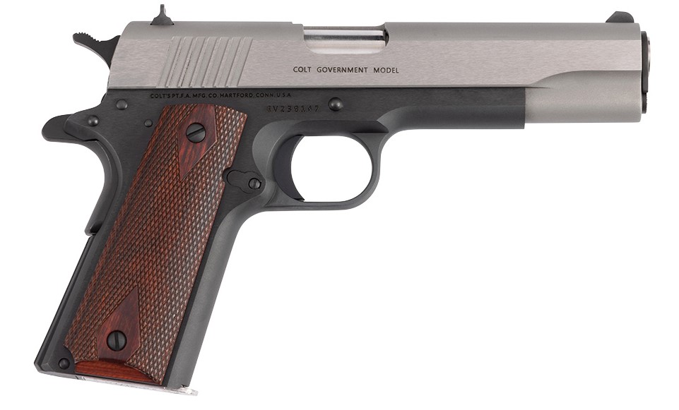 COLT 1911 GOVERNMENT MODEL .45ACP 5IN BARREL 7RD TWO-TONE WITH DIAMOND CHECKERED ROSEWOOD GRIPS O1911C-TT-E - 556 Black Friday Promotion